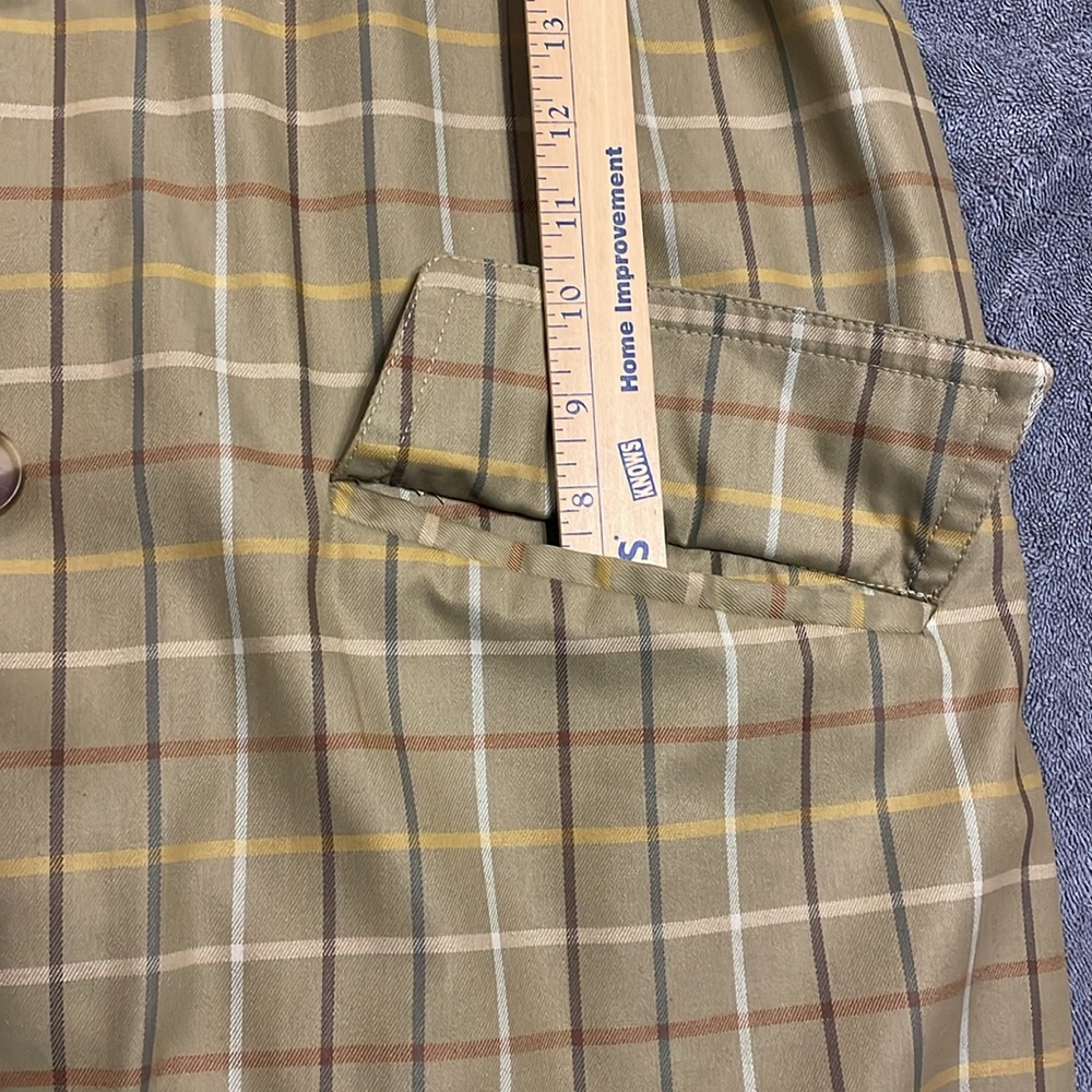 Vintage Brooks Brothers Women's Button Jacket Trench Mid Length, Beige Plaid, Lg - Picture 10 of 16